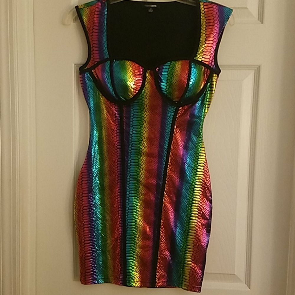 Fashion Nova Rainbow Snakeskin Pride Bra Cup Dress